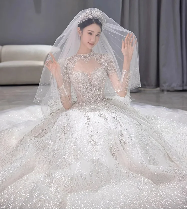 PRXD 2325 # 2025 프랑스 스타일 웨딩드레스 신부 빅테일 팰리스 스타일 고급 화이트 메인 원사 무료 맞춤 제작 큰 사이즈