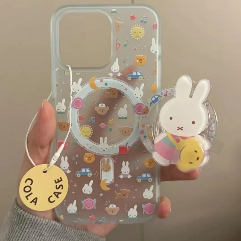 

New Kawaii Miffy Posterior Support Frame Cartoon Avatar Soft Transparent Phone Case iPhone 16 15 14 12 13 11 Pro Max Girl's Gift