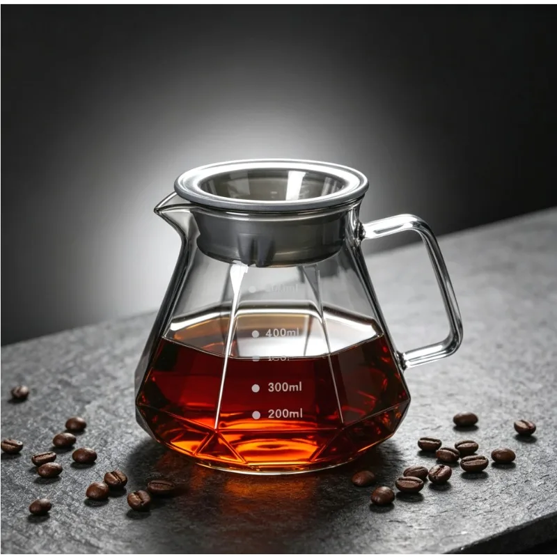 Glass Coffee Server for Drip Coffee Maker,Diamond Fashion Design Glass Coffee Carafe, Coffee Pot with Lid,Coffee Sharing Mug