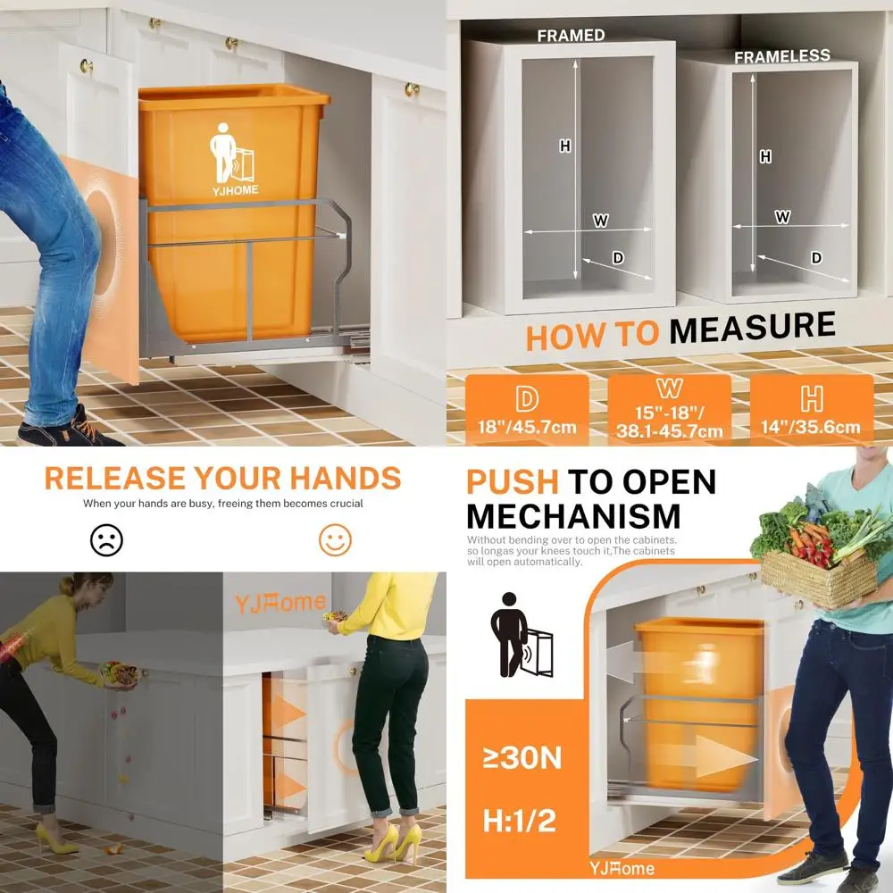 

Pull Out Trash Can Under Cabinet Push to Open Slides, Garbage Bin Not Included, Cabinet Trash Can Pull Out Kit with Long Tail Ke