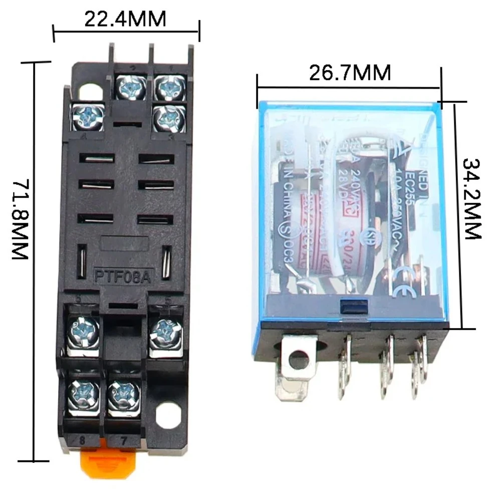 1Pcs LY2NJ HH62P Electronic Mini Electromagnetic Relay 10A 8PIN Coil DPDT DC12V,24V AC110V 220V With PTF08A Base