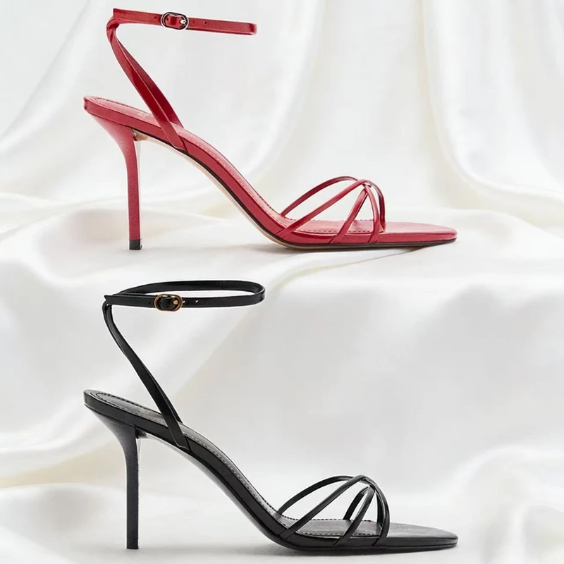 Elegant Red Ankle Strap High-heeled Sandals Women Narrow Straps Hollow High Heels Ladies Luxury Weddings Bridal Designer Pumps image 5
