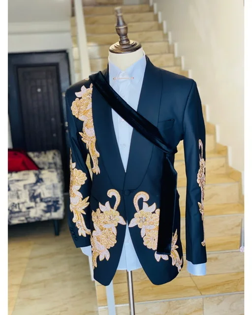 

Свадебные костюмы на заказ для мужчин, комплект из 2 предметов, пиджак, брюки для жениха, шаль Lepal, аппликации на одной пуговице, современный индивидуальный бизнес-офис