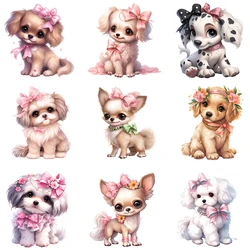 15cm Cartoon Pink Bow Dog Animal Iron On Heat Transfer Sticker For Clothes Pinted Vinyl Thermal Washable T-Shirt Appliques