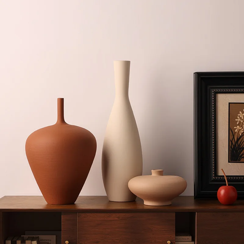 CAPIRON Nordic Retro Ceramic Vase Cabinet Living Room Decoration Flower Arrangement Pampas Grass Zen Tabletop Centerpiece Table