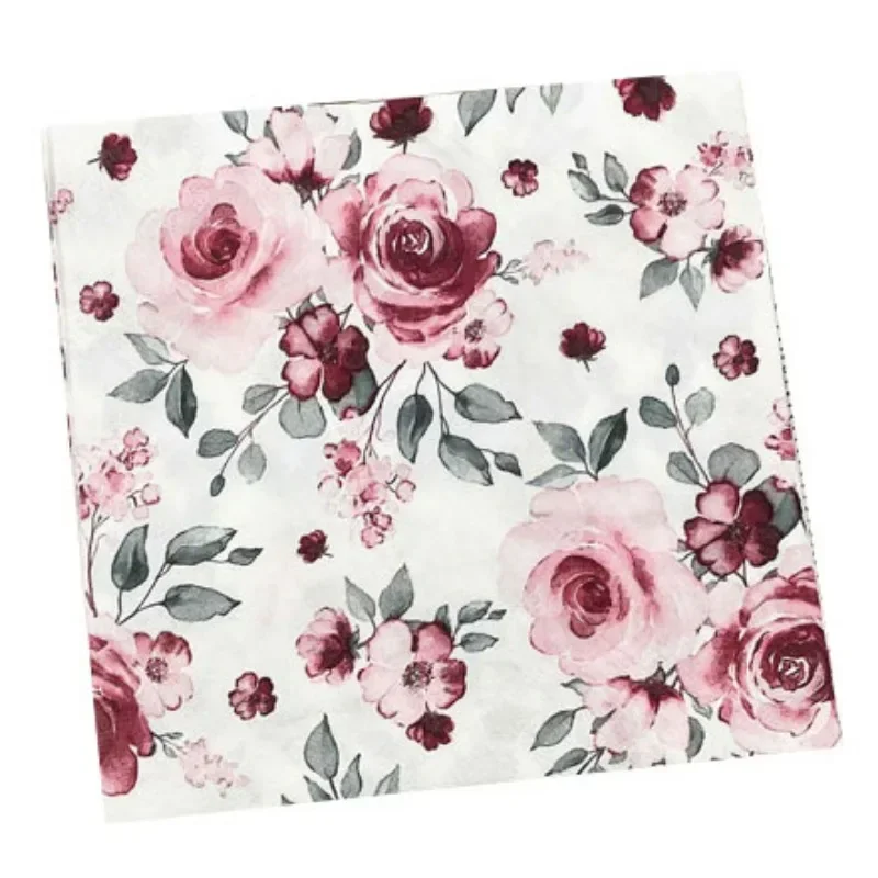 Colourful Printed Napkins Red Flower Wedding Paper Wine Glass Flower Paper Party Restaurant Paper Placemats 20pcs/pac 2-ply 33cm