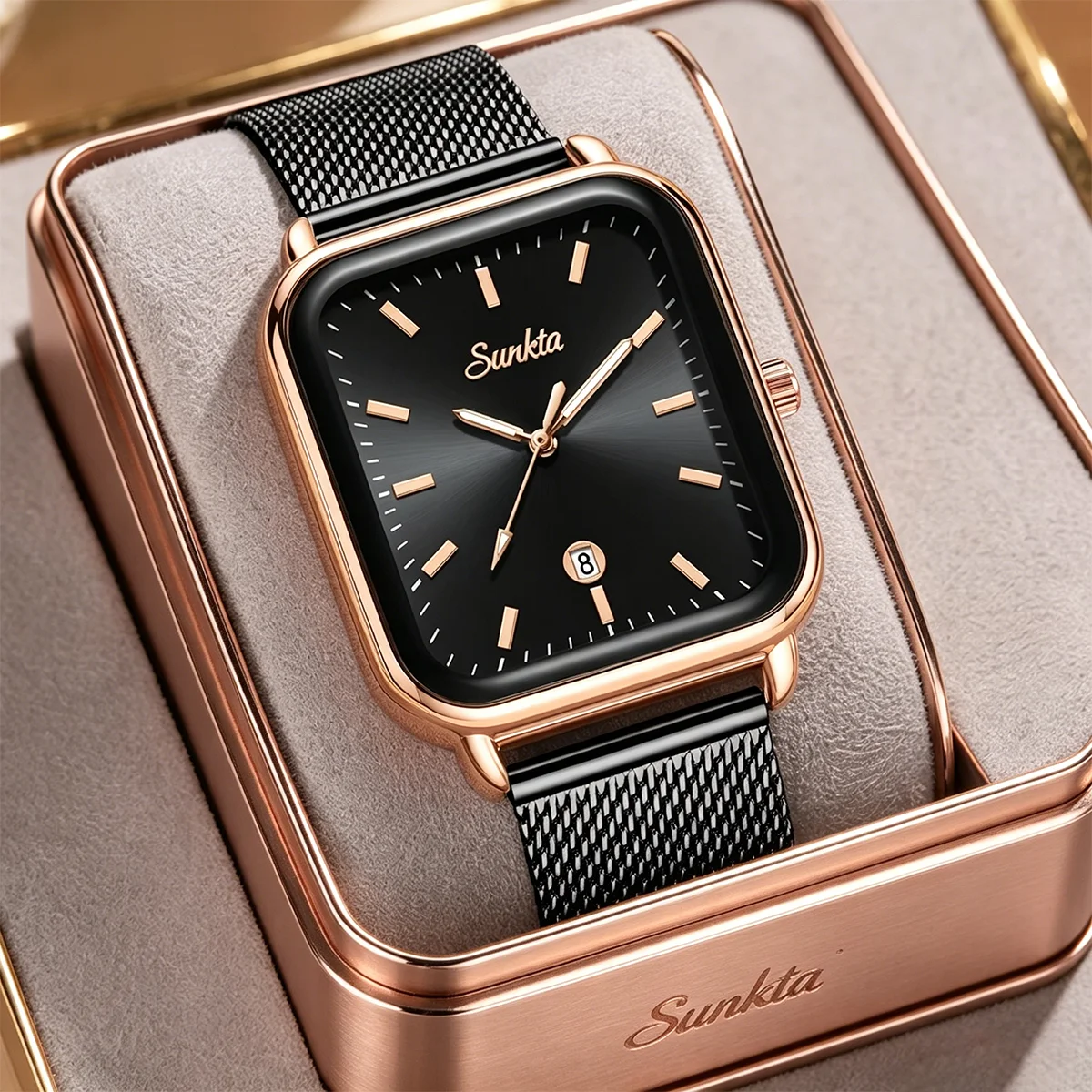 SUNKTA Luxury Watches For Woman Square Dial Waterproof Calendar High Quality Women Watch Elegant Quartz Women's Fashion Watch