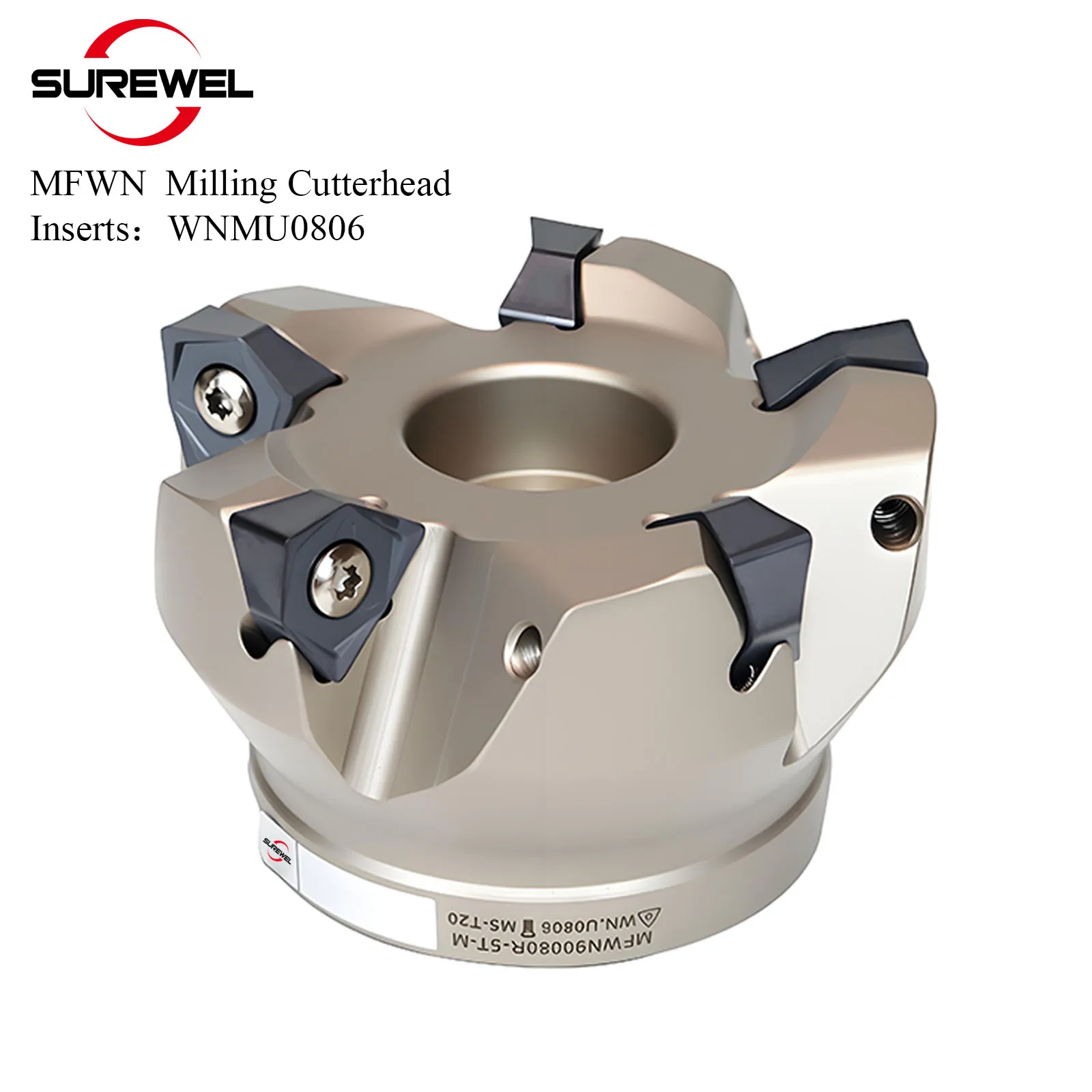 

SUREWEL Фрезерная головка MFWN с быстрой подачей, двусторонняя фреза для тяжелой резки под углом 90 градусов, шестигранная вставка WNMU080608 плоскофрезерный станок с ЧПУ