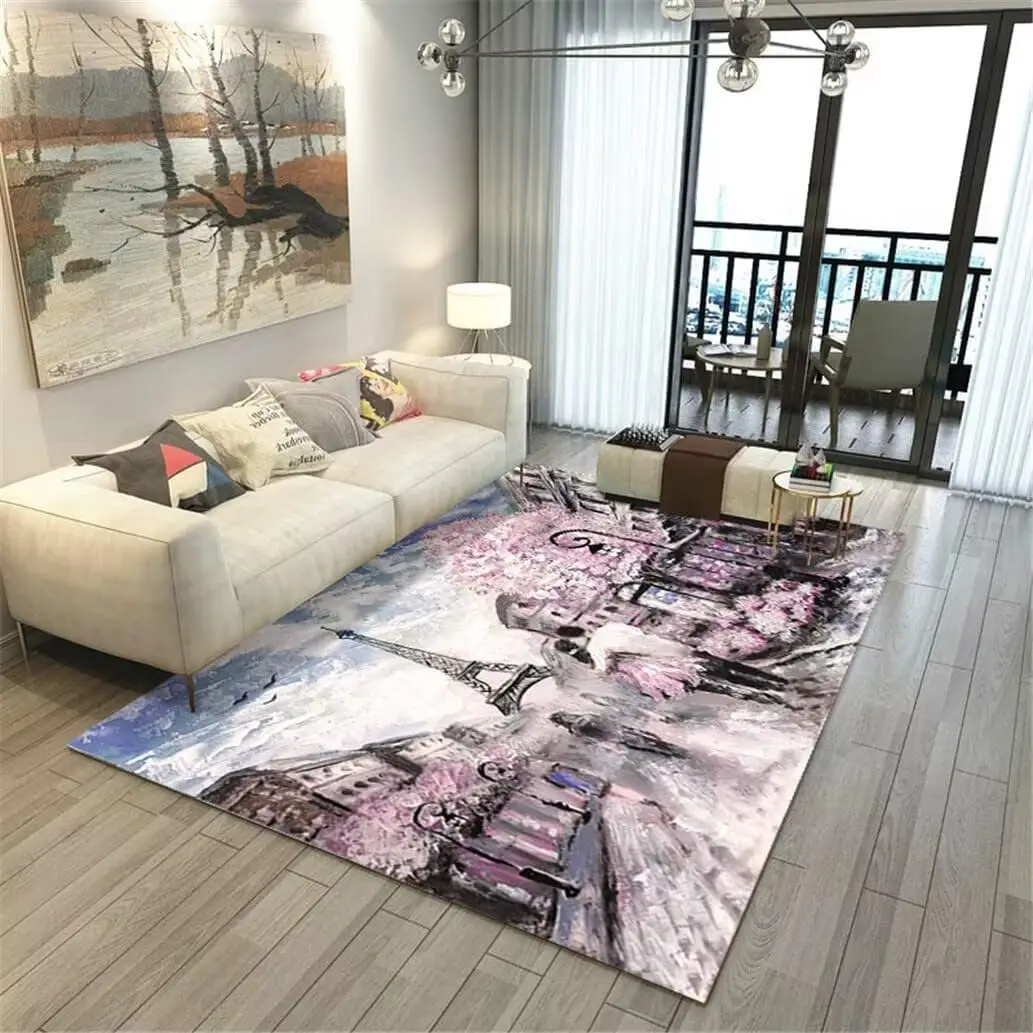 Eiffel Tower Carpet Romantic Paris Rugs for Living Room Lover Couple  Bedroom Dorm Area Rug Non-Slip Sofa Table Floor Mat Decor