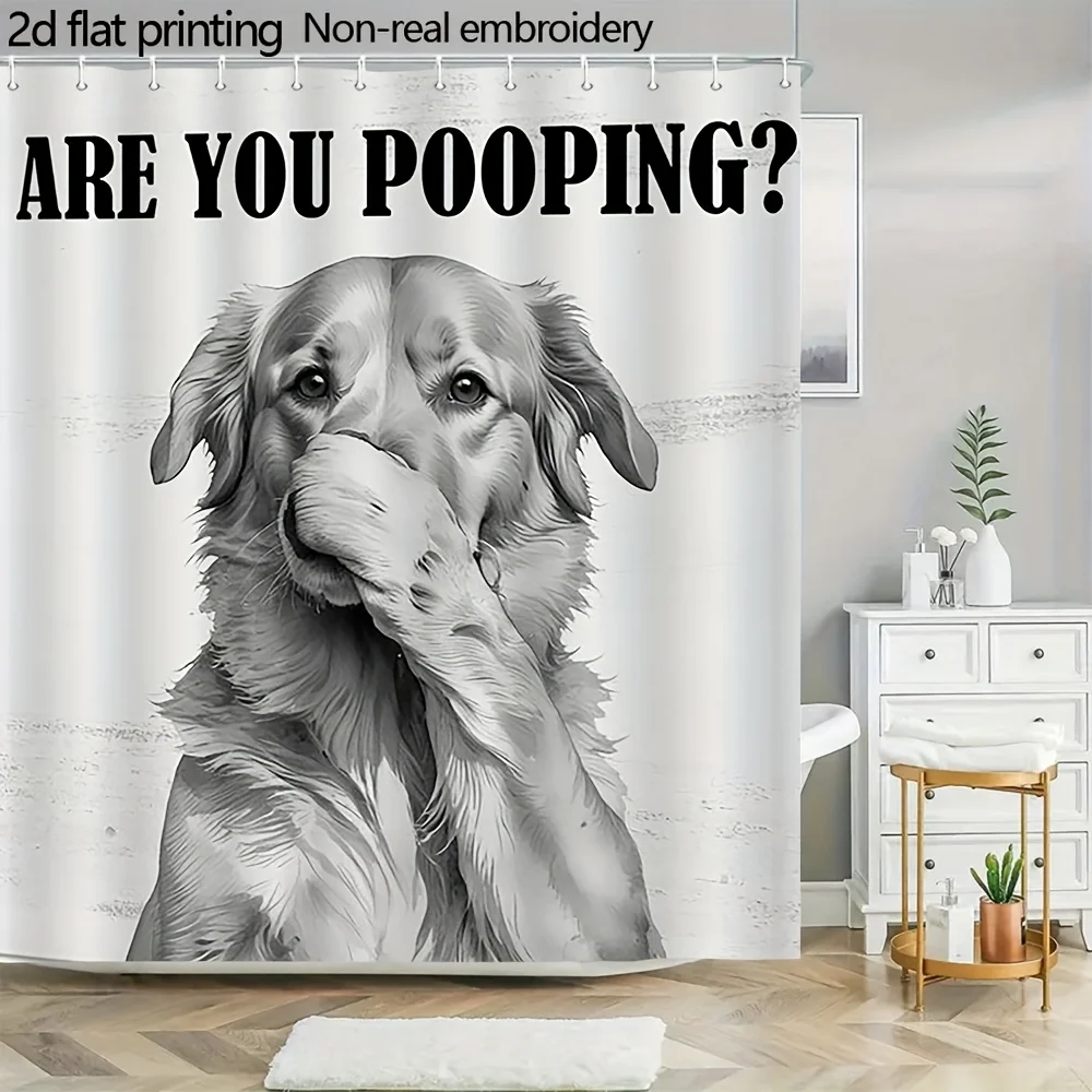 Funny Dog Shower Curtain - Golden Retriever Covering Mouth, 