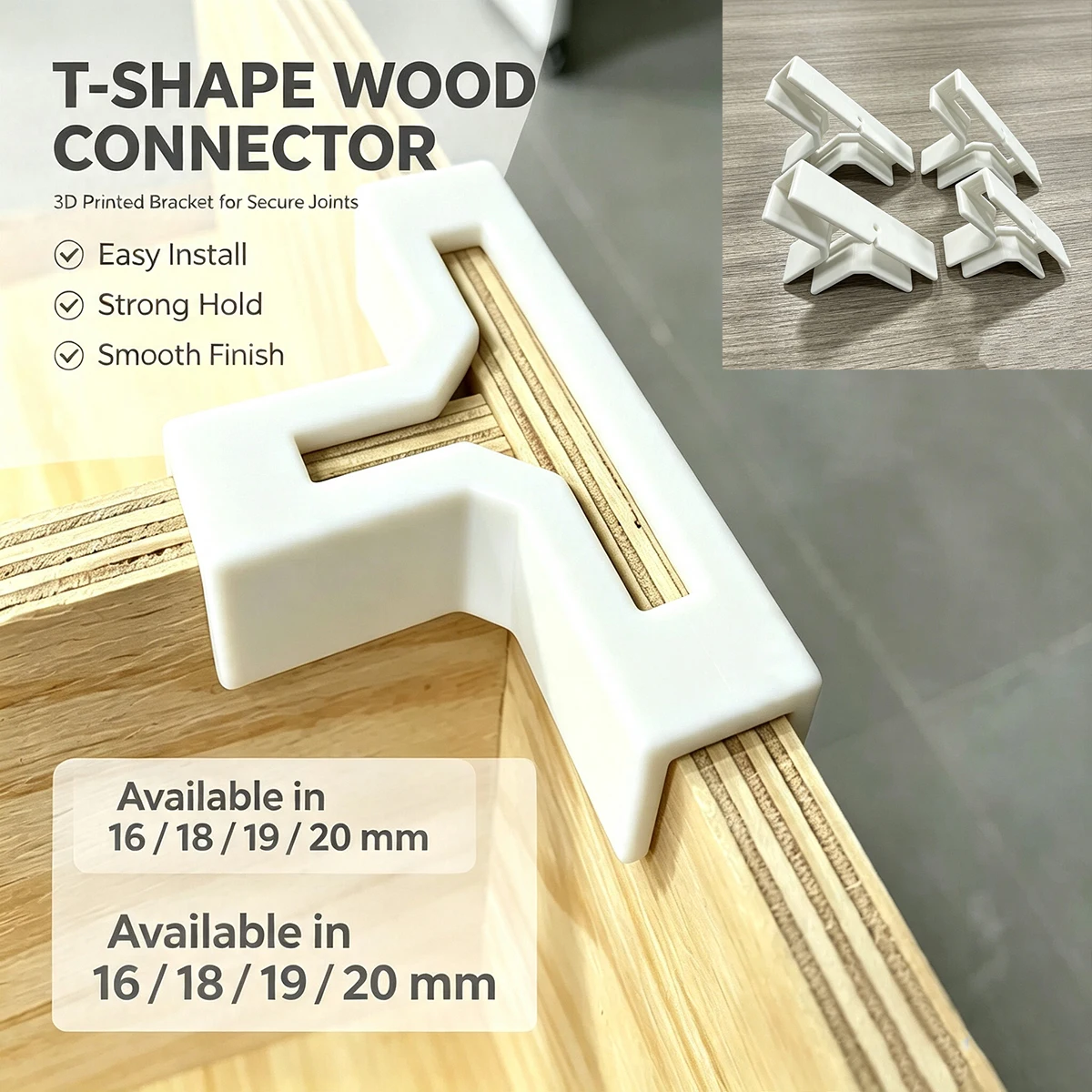 White T-Shaped Wood Board Connectors Suitable for 16/18/19/20mm Multi-Layer Solid Wood Boards Woodworking DIY Furniture Boards
