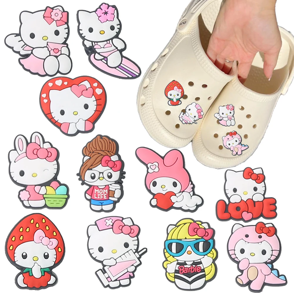 11-50pcs Mesuca Cartoon Cute Hello Kitty Series PVC Shoe Charms Accessories DIY Detachable Fashion Shoe Decorations Buckle Gifts