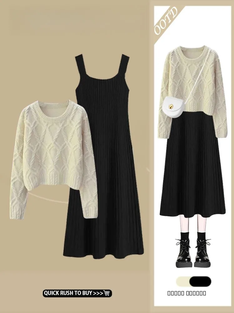 

plus Size Winter Workwear Set Slimming Flattering Knitted Sweater And ter Skirt Two Piece Ensemble for Women over 40