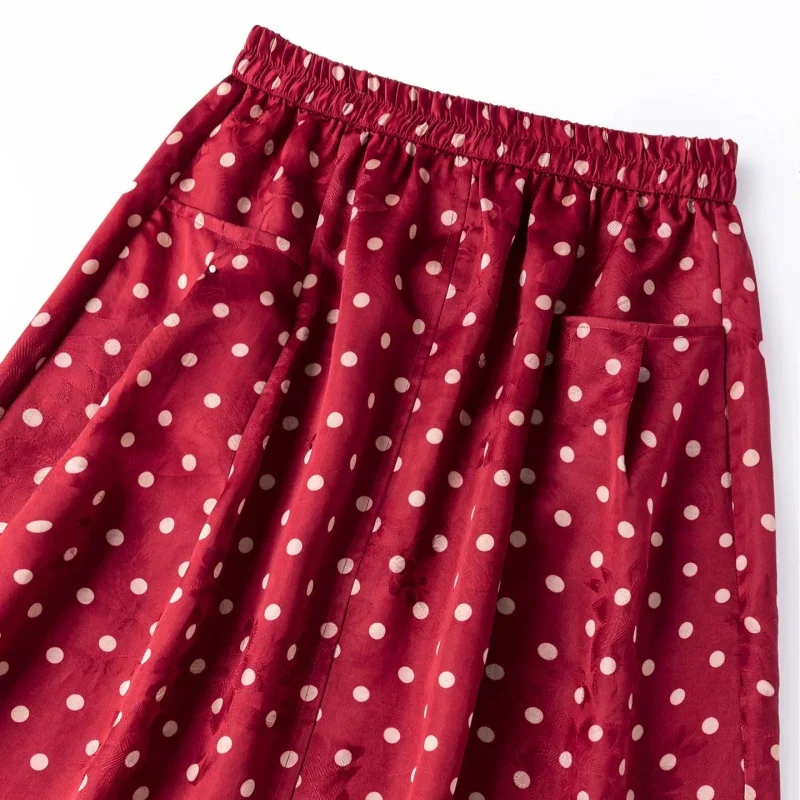 Birdtree, 100% Silk Jacquard Satin Breathable Skirt, Elastic Waist, Women Floral Luo Xiangyunsha Retro Skirts, 2026 New D67308JF