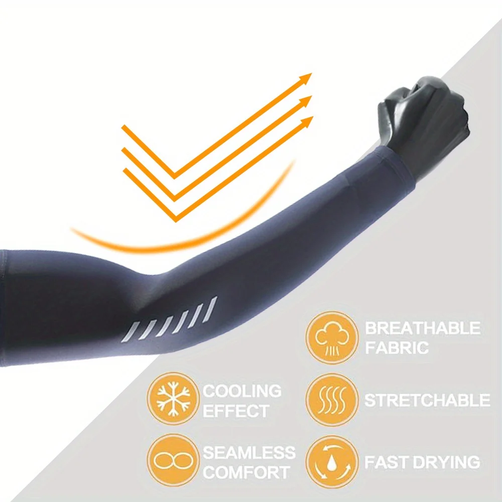(2 pares) Mangas masculinas, mangas de seda gelada, frescas e respiráveis, secagem rápida, proteção UV de verão, proteção para os braços