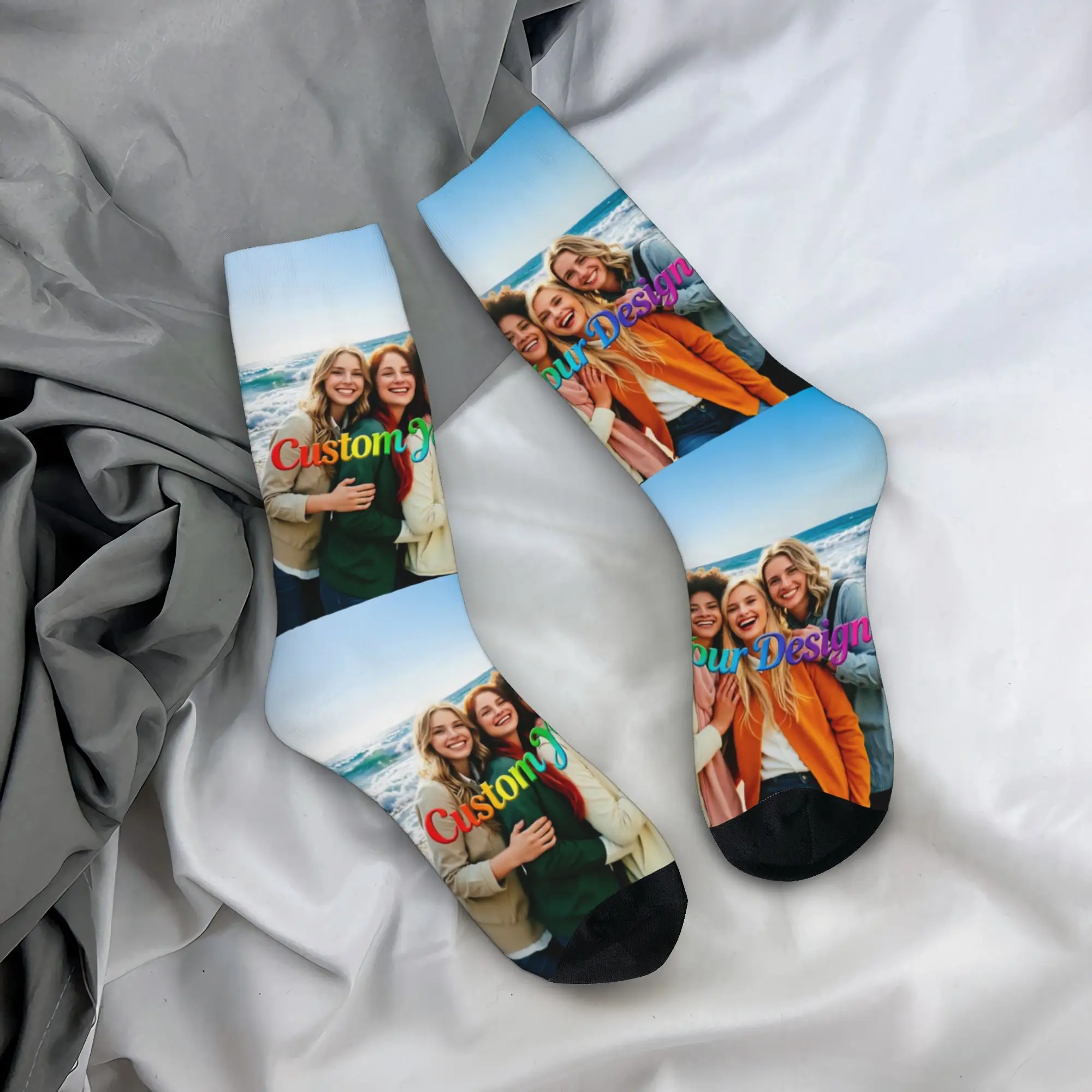 Kawaii Printing Custom Your Design Logo Socks for Women Men Stretchy Summer Autumn Winter Photo Name Printed Crew Socks