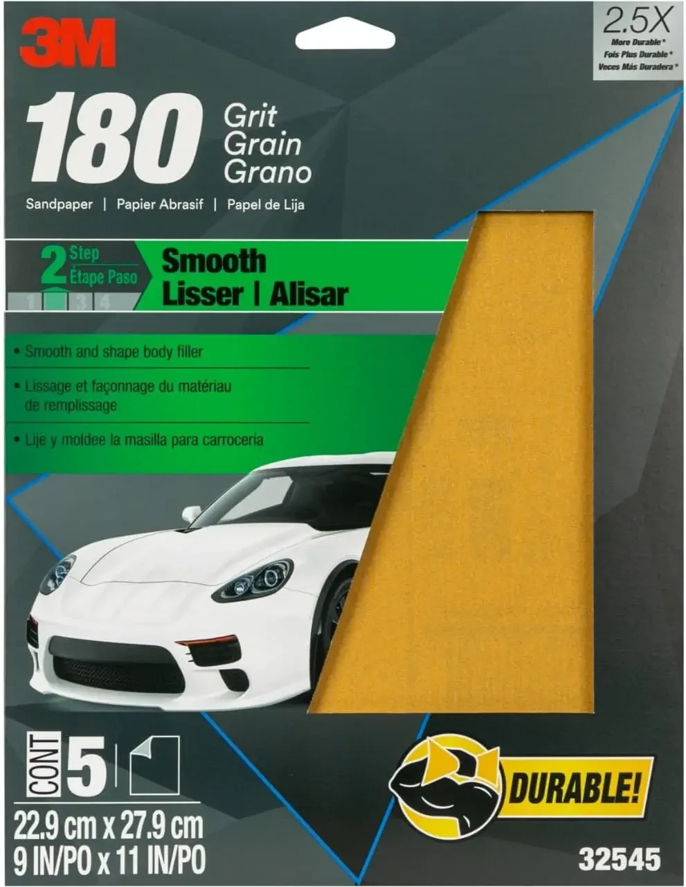

180 Grit Sandpaper Sheets 9x11 Inch for Auto Body Filler Smoothing and Shaping Glaze with Strong Abrasive for Hand or Machine