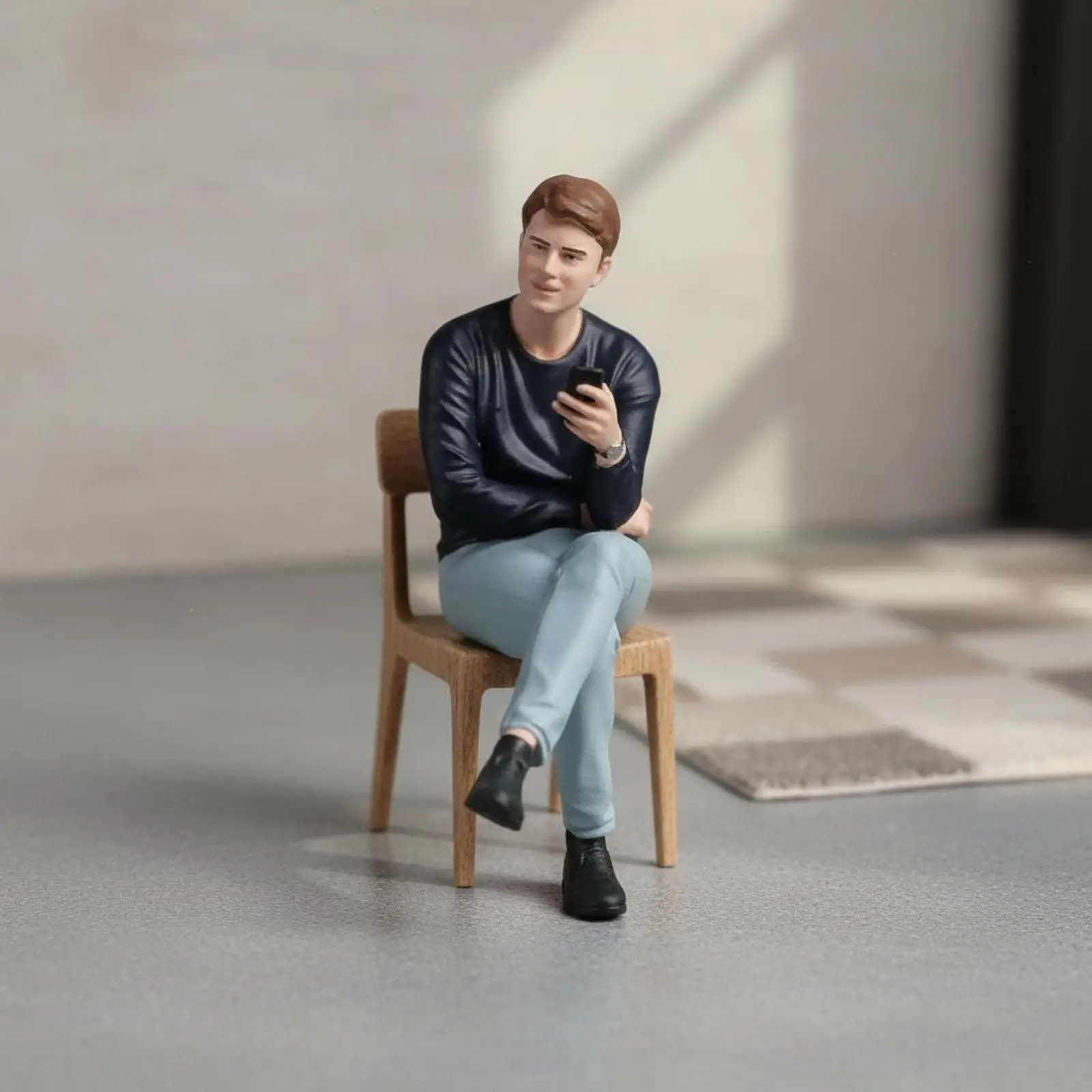 Sitting Man Figurine with Telephone Hand Painted Modern Man Figurine in Scale