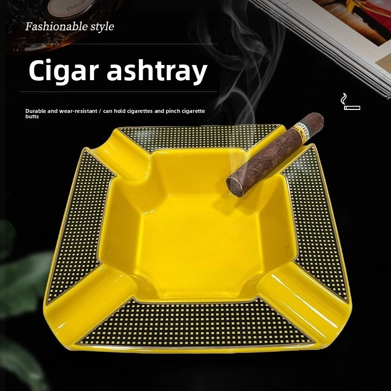 

Four Smoke Slot Cigar Special Ashtray Large Diameter Household Ceramic Cigarette Tray Cigarette Holder Light Luxury Style