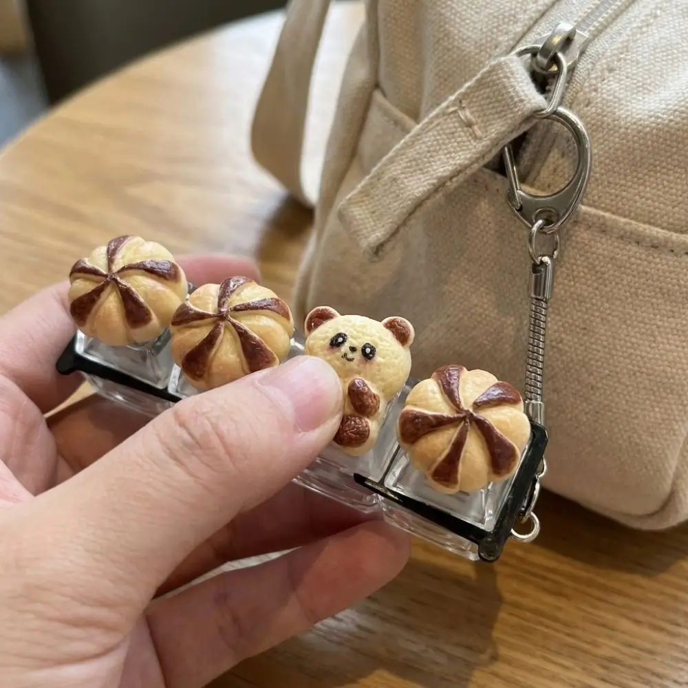 Pressable 4 Key Mechanical Keychain Finger Button Simulation Food Food Miniature Fidget Keycap with Hook Finger Interactive