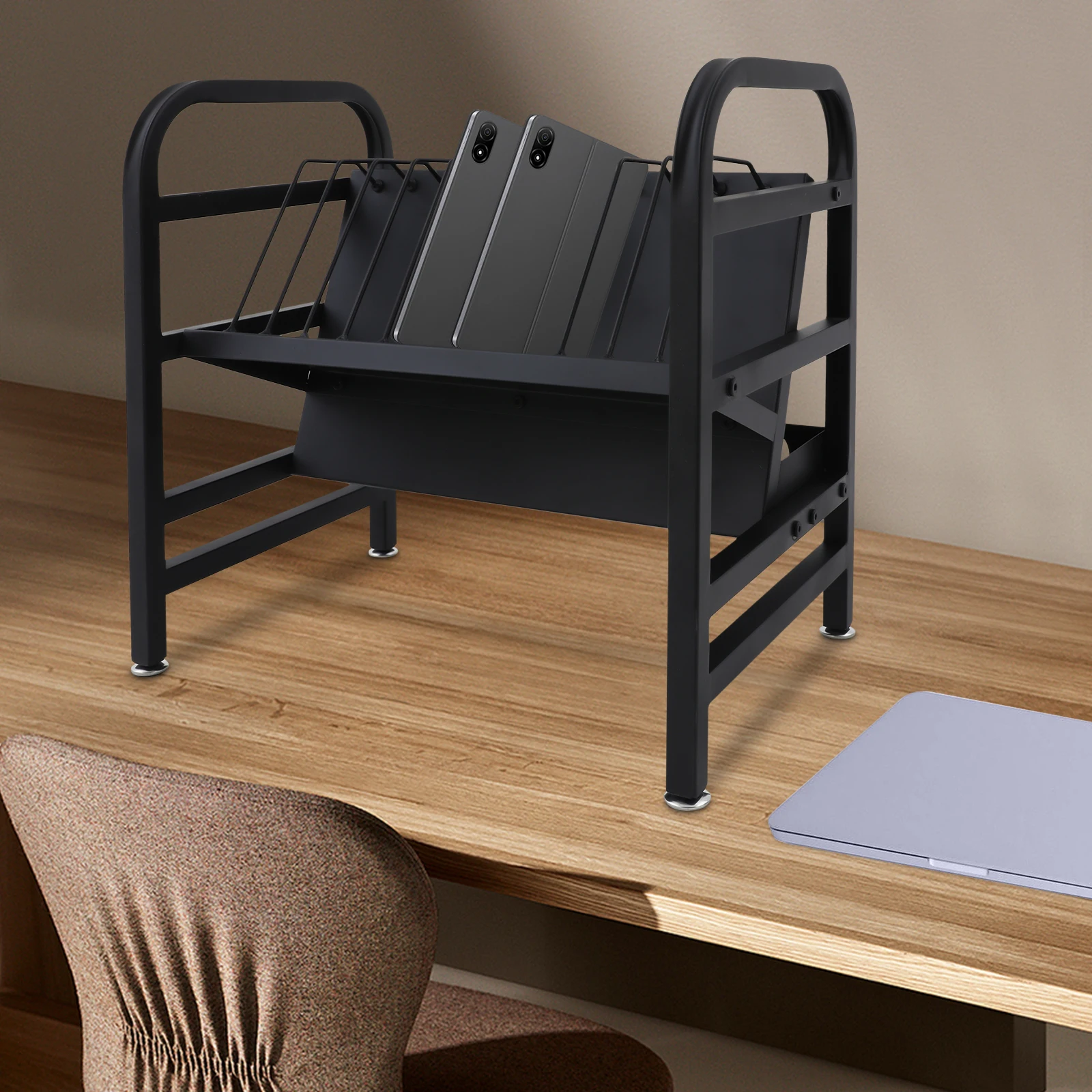 محطة شحن للكمبيوتر اللوحي مكونة من 12 فتحة، منظم متعدد الطبقات، رف تخزين متعدد الأجهزة مع إدارة كابلات لأجهزة الكمبيوتر المحمولة والأجهزة اللوحية #6