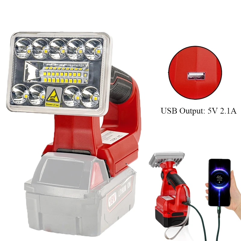 Portable Outdoor Camping Light for Makita/DeWalt/Milwaukee/Bosch/Black&Decker/Craftsman 18V/20V Battery Horizontal Light Fixture
