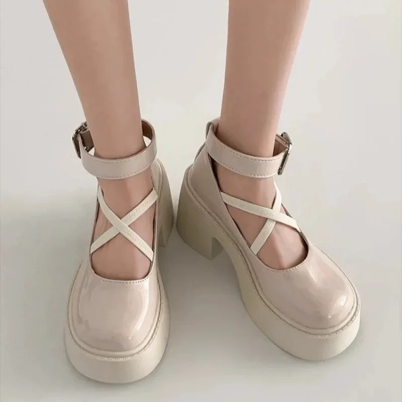 2024 Fashion New Square Toe Thick Heel Metal Buckle Women\'s Shoes Spring Autumn Sexy Elegant Party Thick-soled High Heels