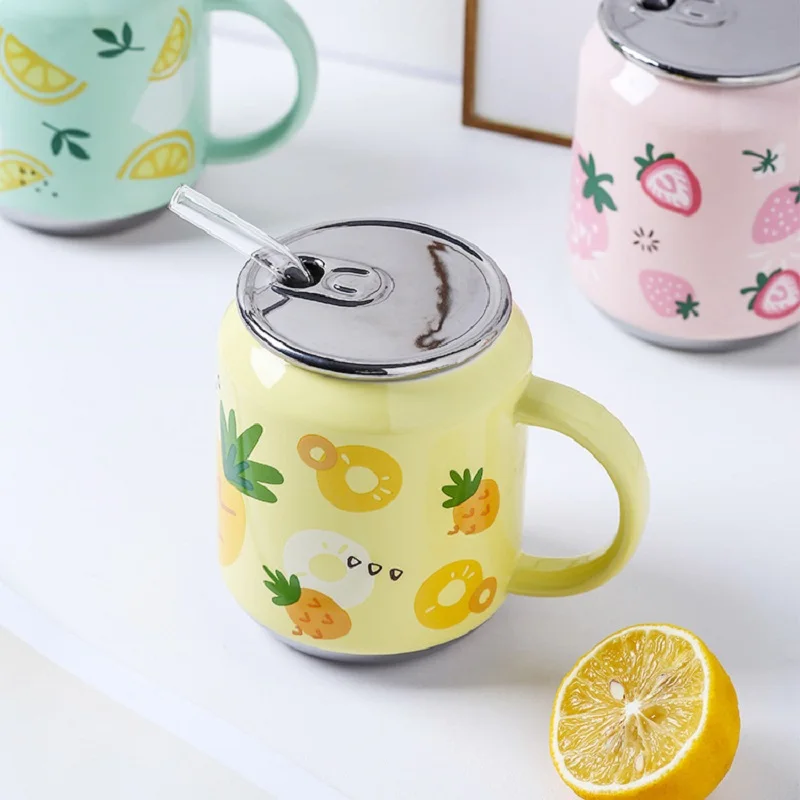 400ml Cute Girl Heart Fruit Mug Gift Home Nordic Style Creative Ceramic Cup with Lid Flower Tea Cup