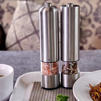 Electric Salt and Pepper Grinder - Single Battery Operated Stainless Steel Salt or Pepper Mill with Adjustable Ceramic Grinder