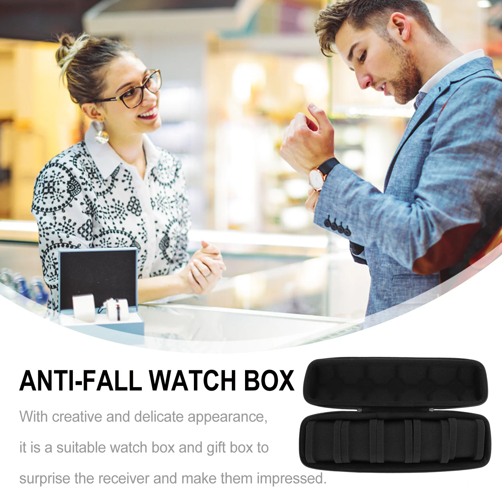 

1Pcs Watch Storage Box Black Eva Protective Anti-Fall Large Capacity Watch Organizer Jewelry Holder Gift Display Container