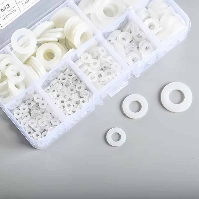 

520pcs White & Black Plastic Nylon Washer Kit in Box - For M2/M2.5/M3/M4/M5/M6/M8/M10, Seals, O-Rings, Flat Plastic Washers