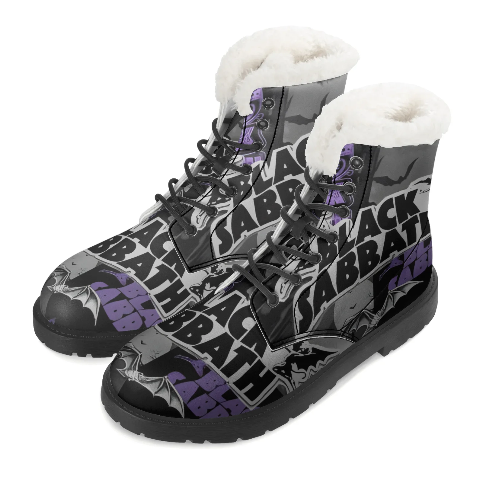 

Black heavy metal band street style plush boots men and women casual boots for teenagers lightweight and warm snow boots
