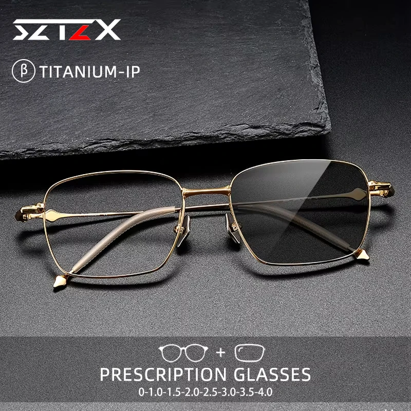 

SZTZX Korean Style Trend Pure Titanium Prescription Glasses Women Men Blue Light Ray Reading Glasses Photochromic Myopia Eyewear