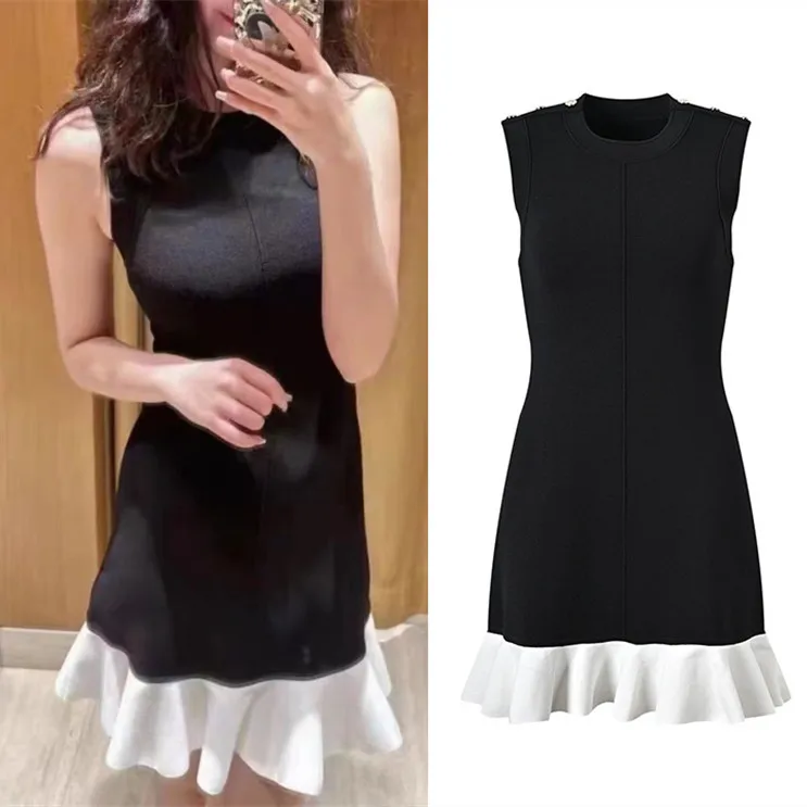 

High-End Version S Home oulder Bule Svel Bla White Color Blo Pleated Slim Fit ort Dr Knitted Dr