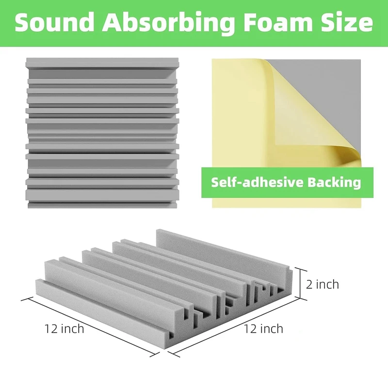 6 Pcs Self-Adhesive Acoustic Foam Panels,12 X 12 X 2 Inches Sound Absorbing Foam,Recording Studio Sound Proof Foam