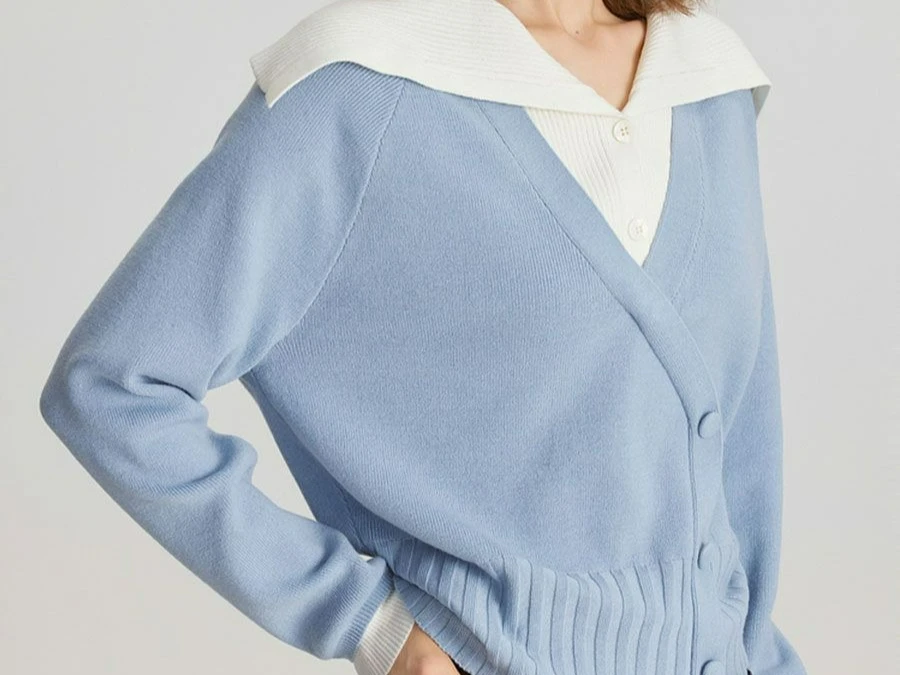 سترة محبوكة مكونة من قطعتين بتصميم غير رسمي للنساء في شتاء 2025 سترة جديدة مقسمة الألوان #3