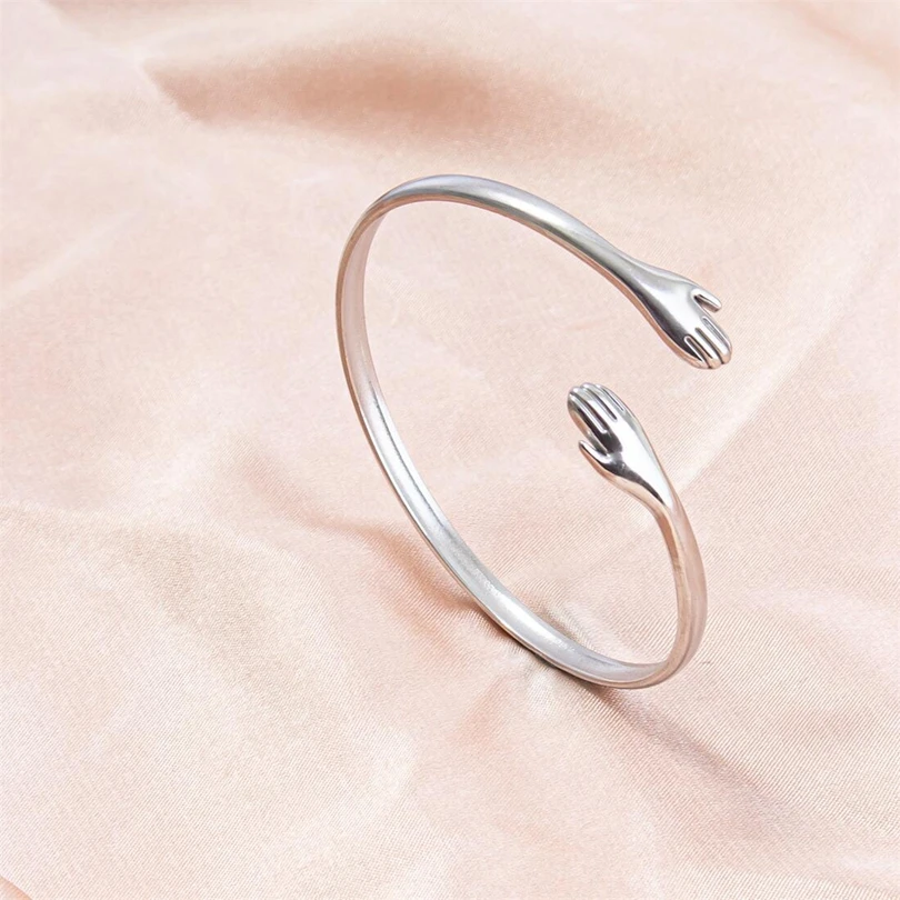 Simple Wrist Jewelry Hands Heart Leaf Jewelry Stainless Steel Bracelet For Women Girl Pulseras De Acero Inoxidable Para Mujer