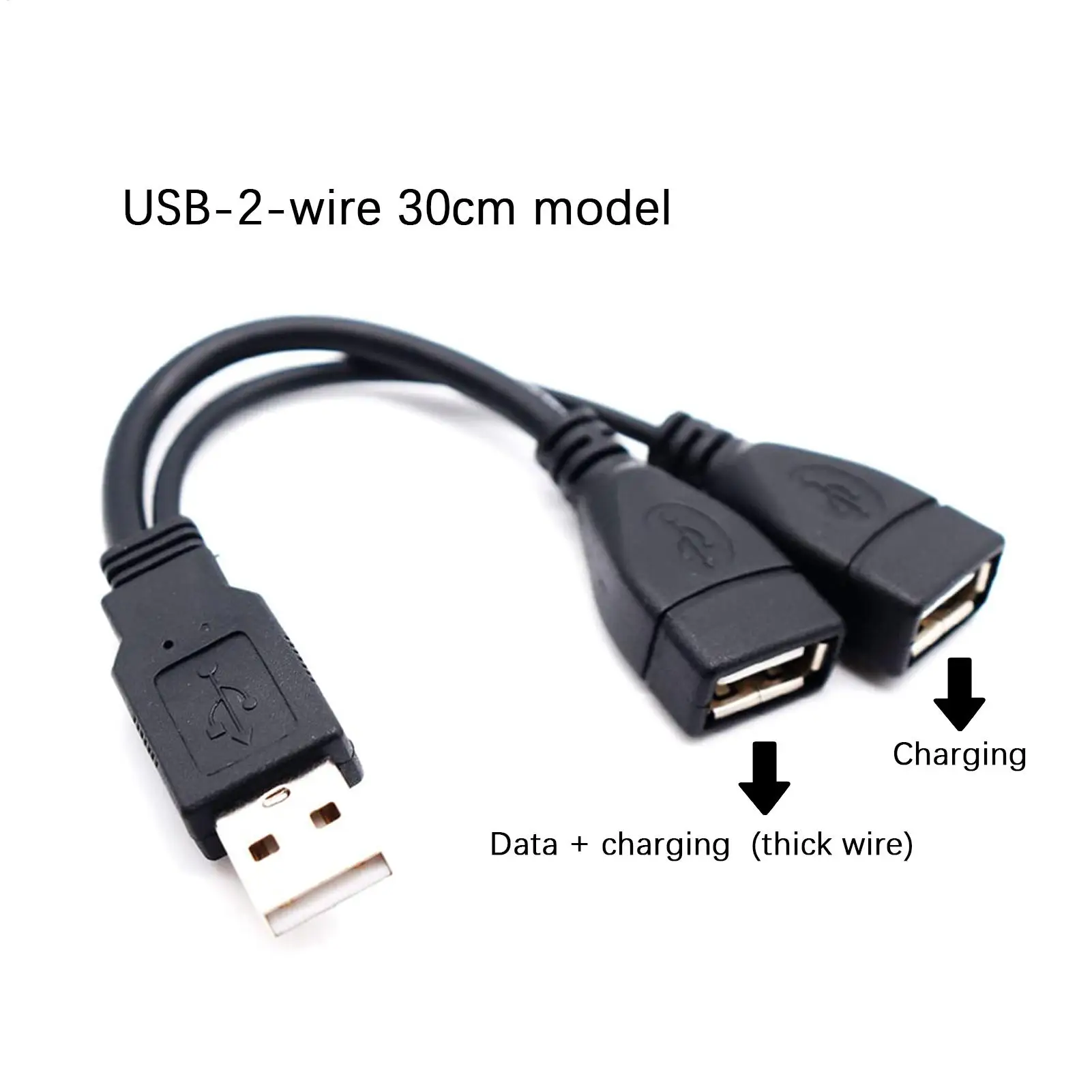 1 Stecker auf 2 Buchsen, Verlängerungskabel, USB-Splitter, Y-Kabel, Netzteil, Konverter für PC, Auto, Datenübertragung, Aufladen