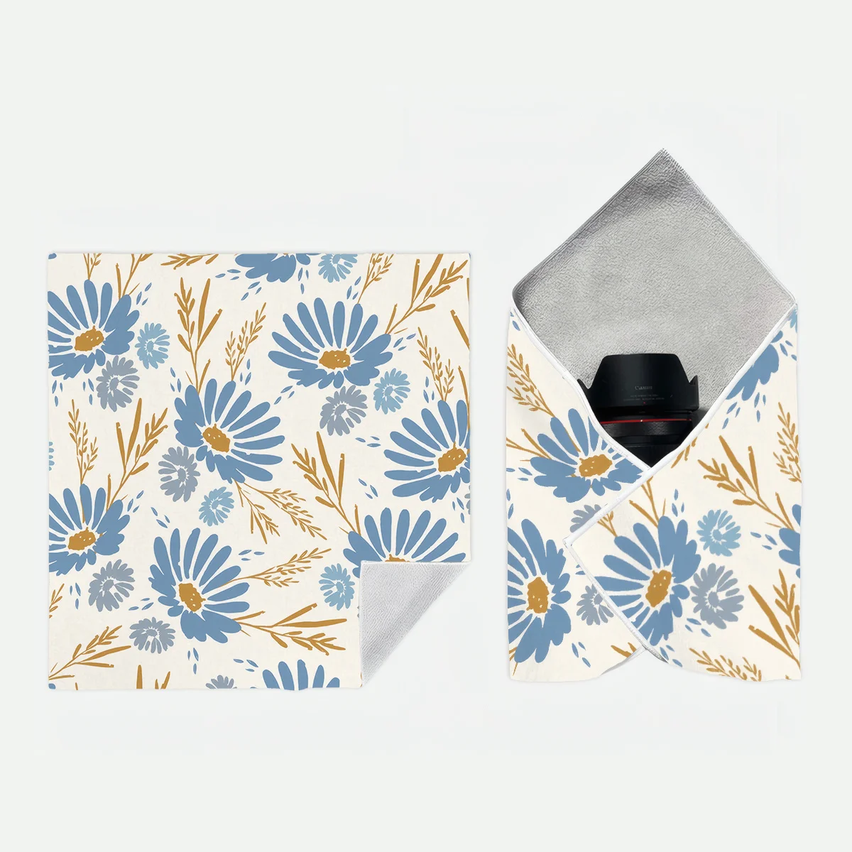 1pc Self-Adhesive Magic Universal Wrapping Cloth 2D Flat Japanese Fresh Misty Blue Daisy Printed Pattern Cloth Makeup Bag