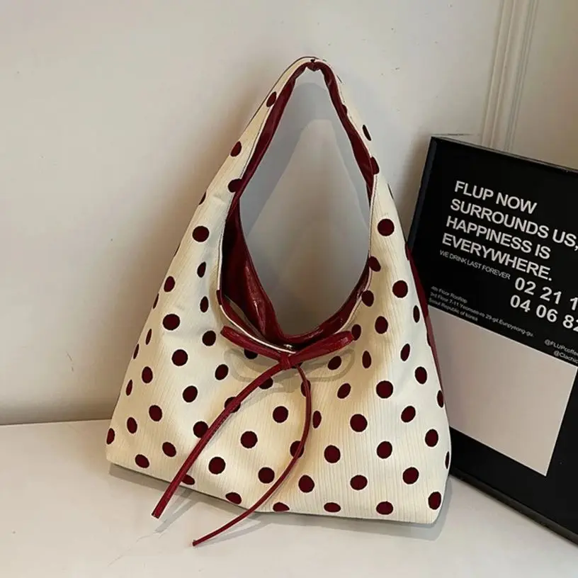 Simple Bow Knot Single Shoulder Underarm Bag Women's Fashion Polka Dot Handbag High-Quality Versatile Female Commuter Tote Bags