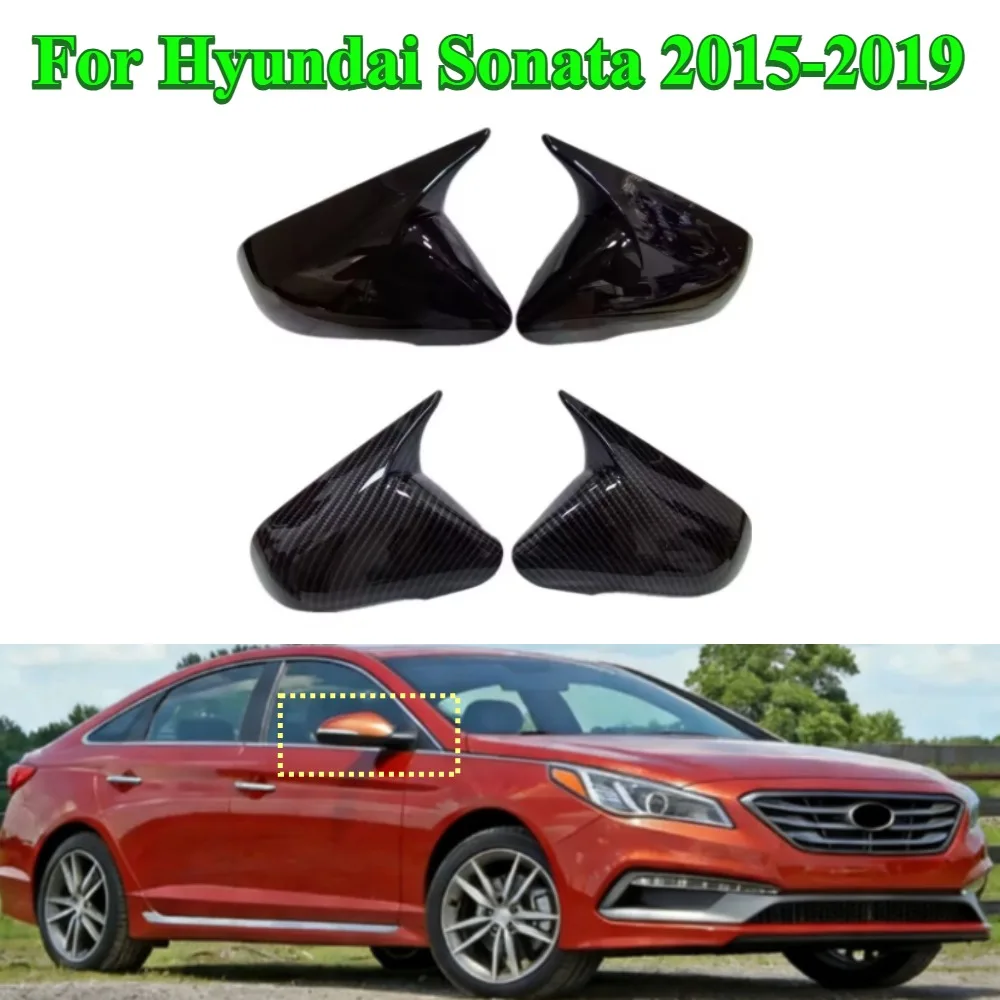 Car Rearview Side Mirror Cover Sticker Wing Cap Exterior Door Case Trim Shell Silver Frame For Hyundai Sonata 2015-2019 OX Horn