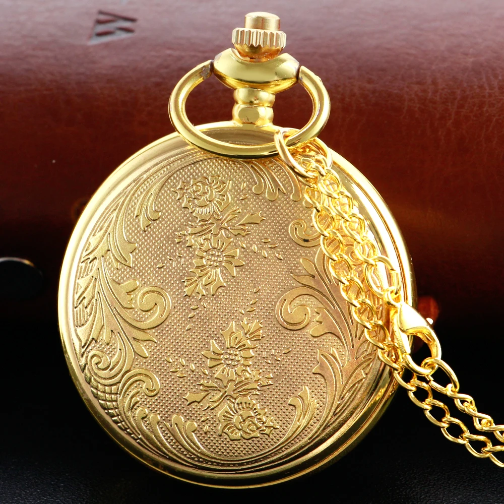 Gold Diamond Luxury Emerald Gem Pocket Watch Necklace Digital Pendant Chain Clock Fashion Sculpture Women's Men's Gift