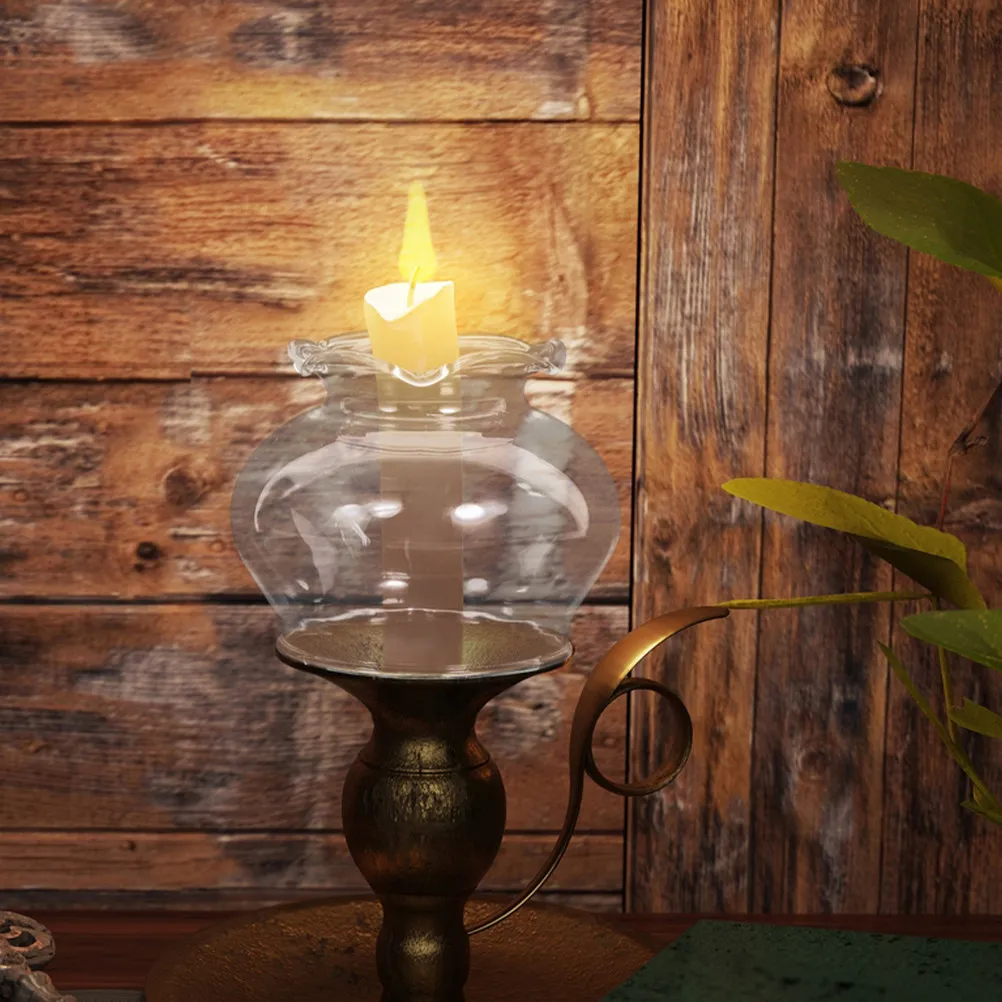 2Pcs Clear Oil Lamp Glass Chimney Thickened Glass Lampshade Windproof Lamp Shade Replacement Adjustable Flame Holder