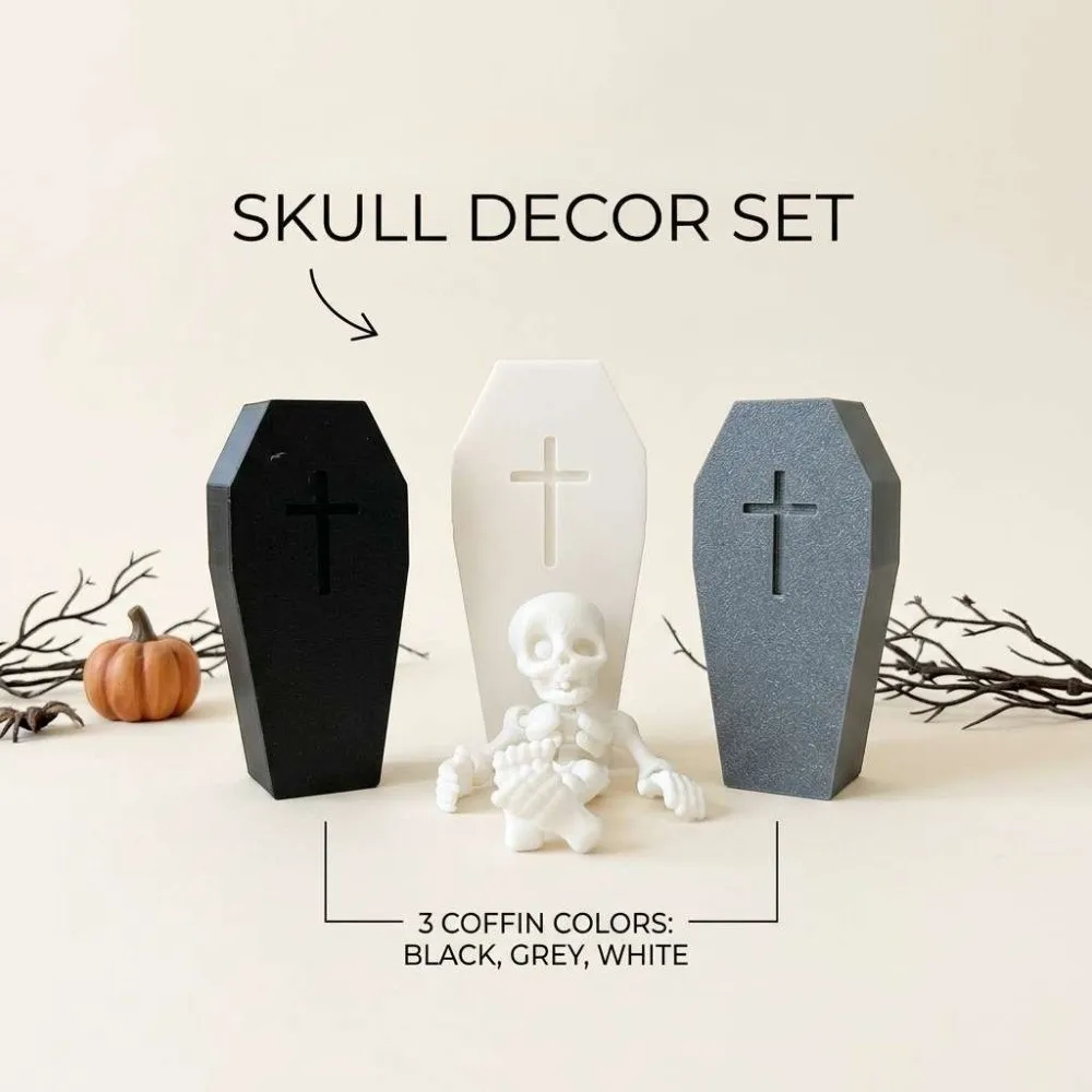 Novelty 3D-Printed Articulated Skeleton Removable Flexible Joints Halloween Mini Coffin Box Plastics Posable Skeleton Funny Gift