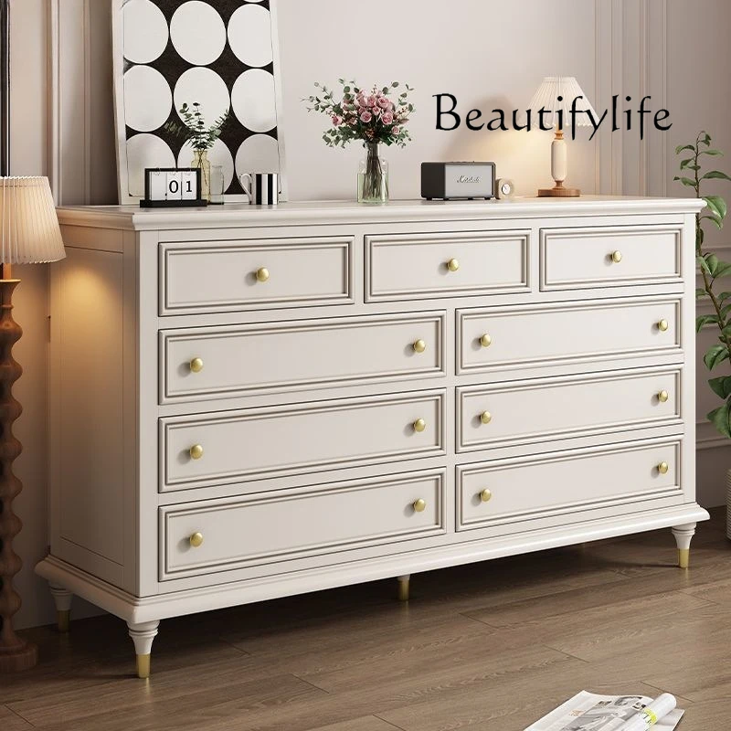 

Light luxury American white solid wood locker, living room storage 56789 chest of drawers, bedroom chest of drawers