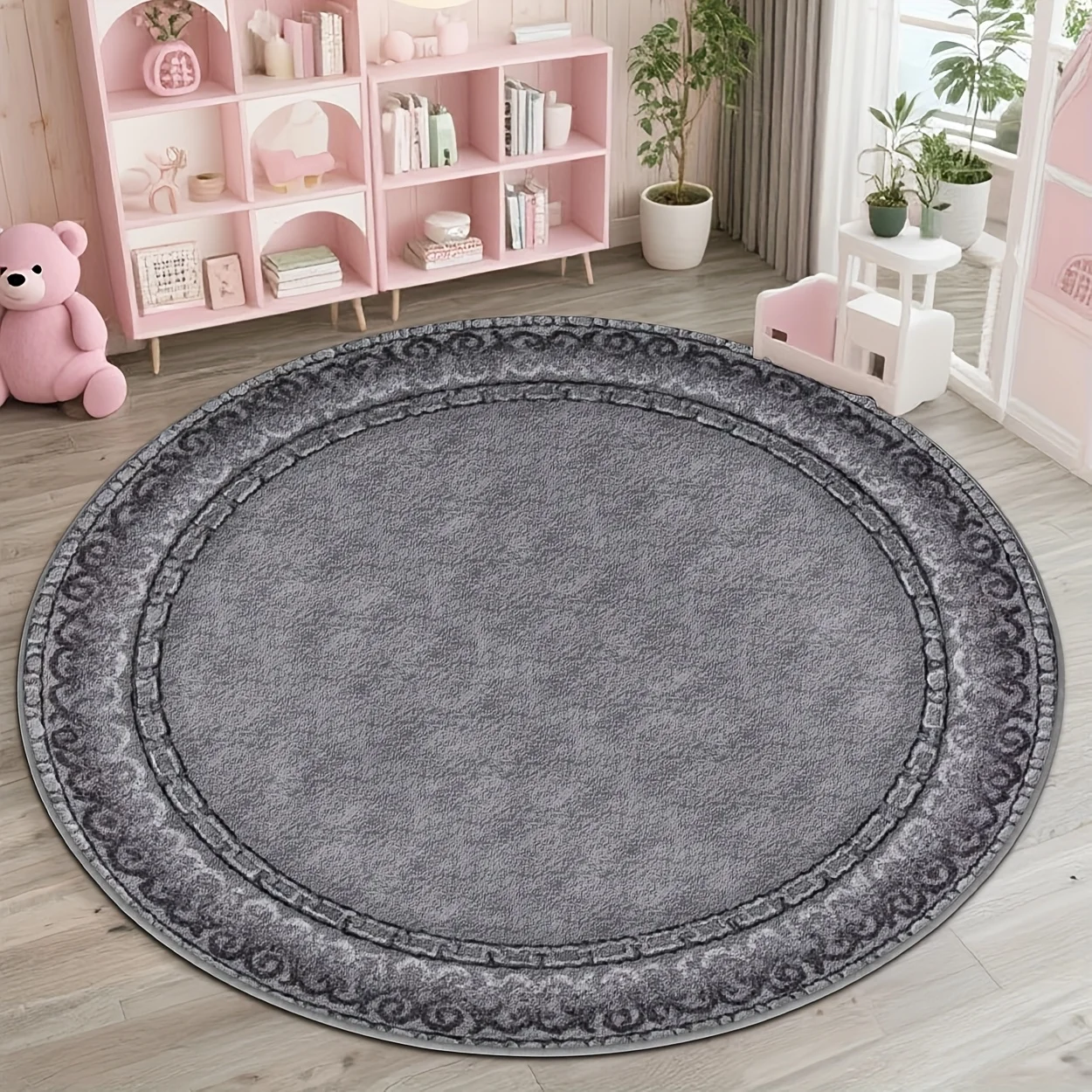Contemporary Curved Graphic Motif Area Carpet Retro Look Round Doormat For Office Gym Dance Hall Restaurant