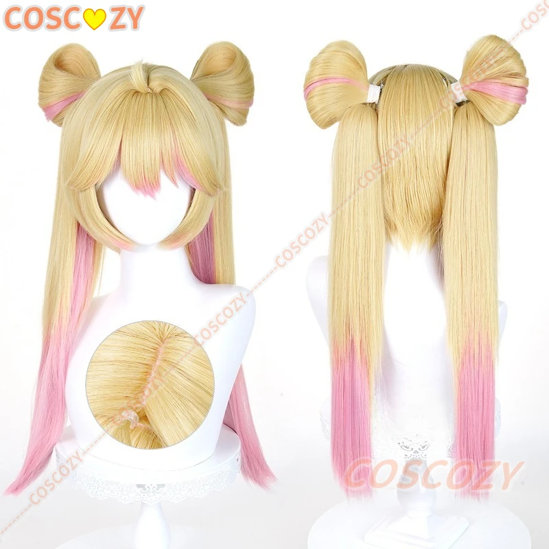 Game OW Magical Girl Juno Cosplay Wig Yellow Pink Mixed Wig Heat Resistant Synthetic Wig for Halloween Carnival Party Costume