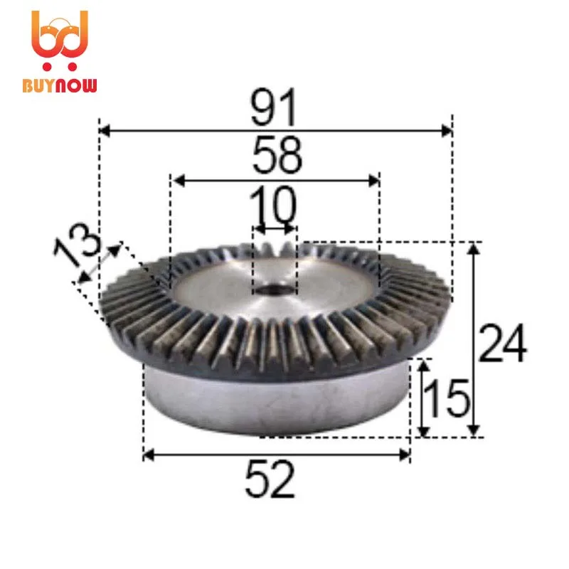 1.5M-15/60Teeths Metal Umbrella Bevel Gear 90 Degrees 4 :1 Transmission Gear Diameter:91mm/24mm (Hole d:10mm/8mm) 1Set