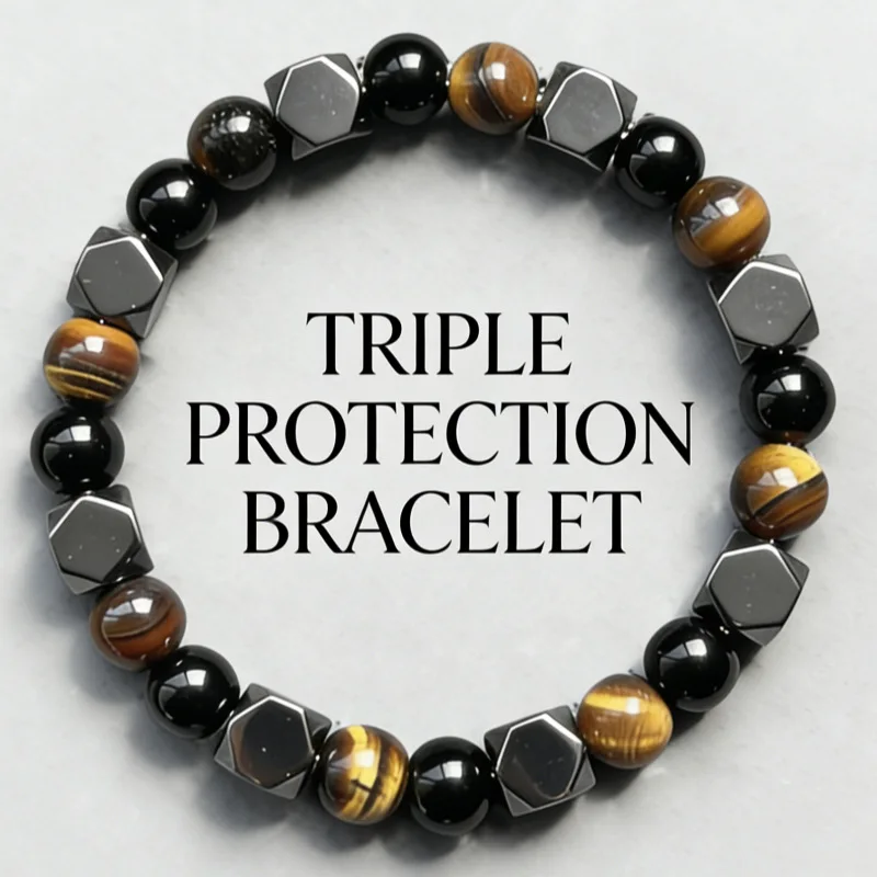 Bracelet Triple Protection en Œil de Tigre, Obsidienne et Hématite – Bijou Unisexe pour l'Énergie Négative et la Guérison Spirituelle – Idée Cadeau