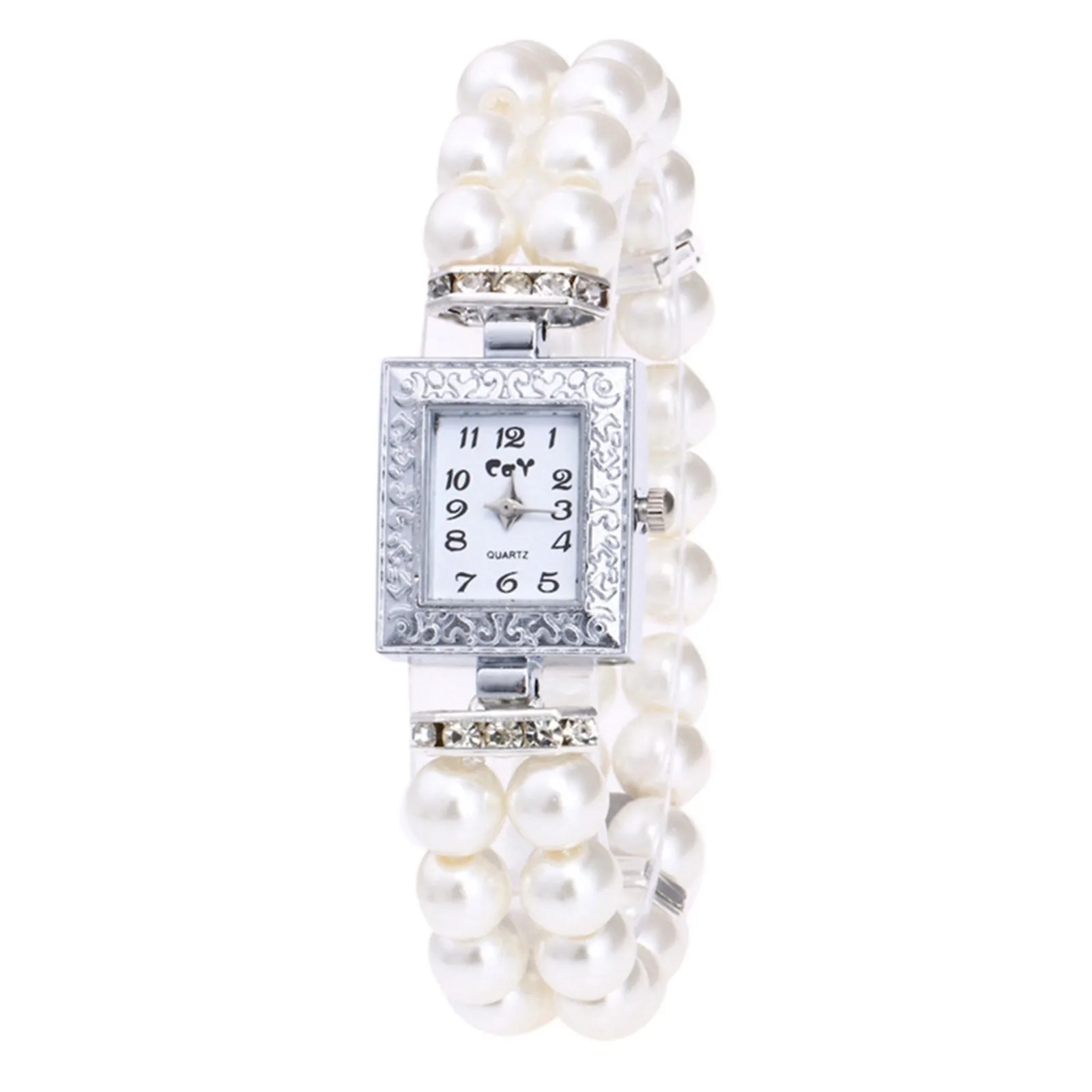 Orologi da donna di moda orologio al quarzo con quadrante quadrato digitale orologio da polso con cinturino di perle Casual orologio da donna per ragazze Montre Femme